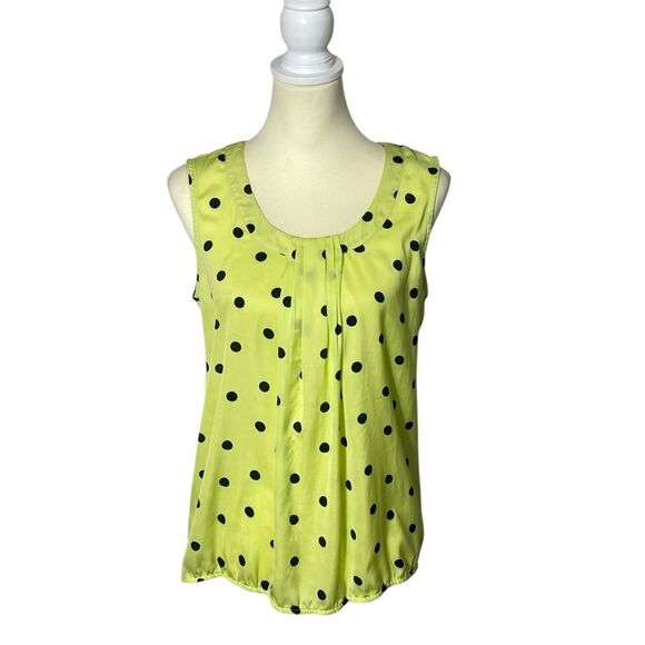 Loft Lime Green Polka Dot Sleeveless Pintuck Blouse Women's Size Small - Picture 1 of 14